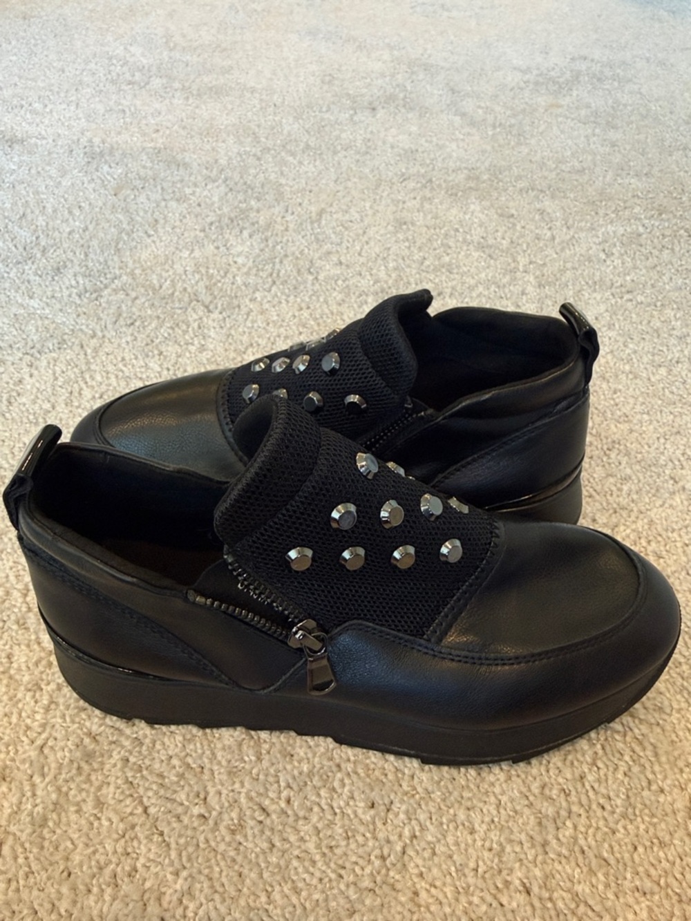 Geox Black Slip-On Sneakers with Stud Accents